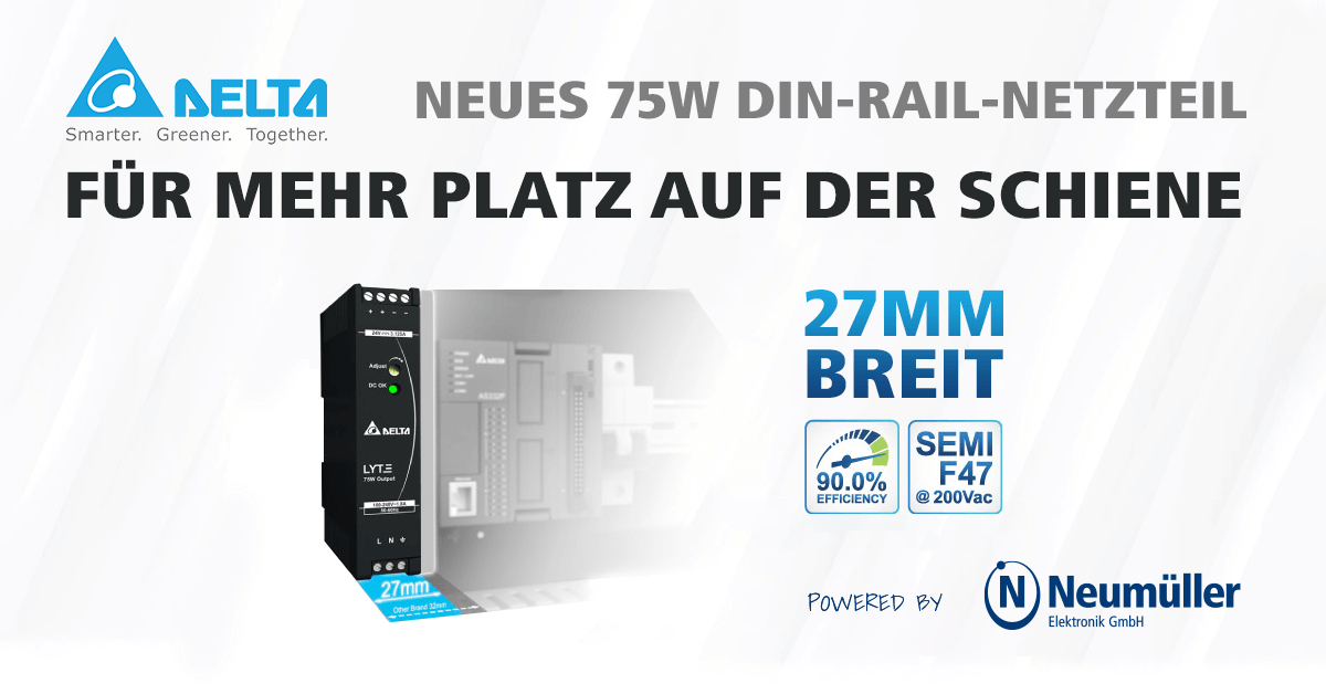 New 75W DIN-RAIL power supply with 27mm for more space on the rail!