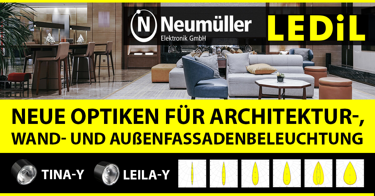 LEDiL LEILA-Y und TINA-Y - Kompakte Optiken für Architektur-, Wand- und Außenfassadenbeleuchtung