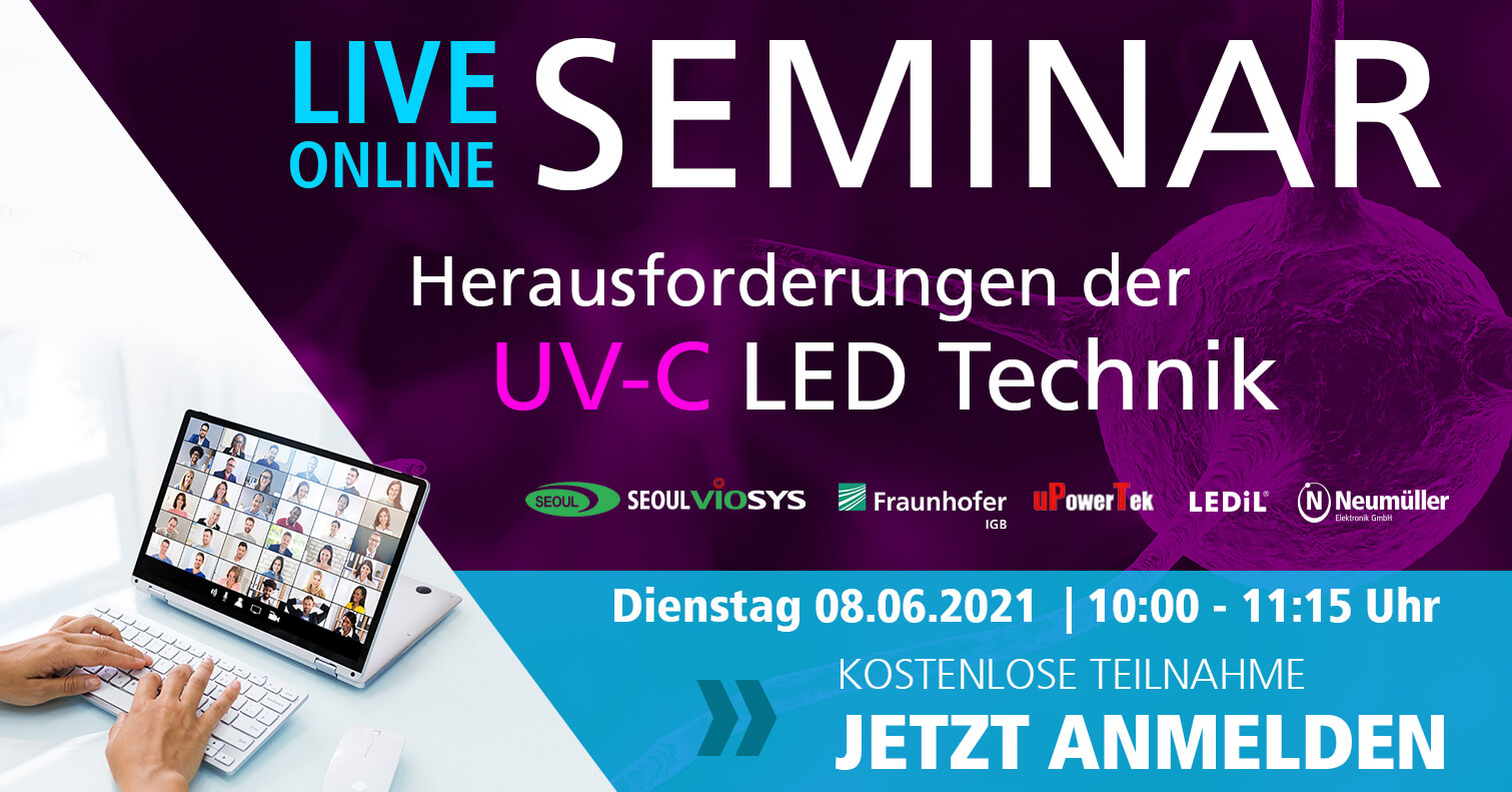 Kostenloses Live-Online-Seminar: Herausforderungen der UV-C LED Technik