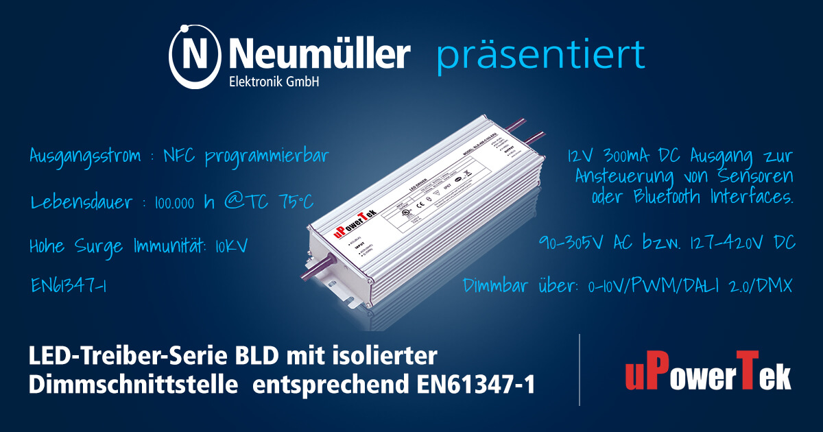 uPowerTek LED-Treiber-Serie BLD mit isolierter Dimmschnittstelle entsprechend EN61347-1 