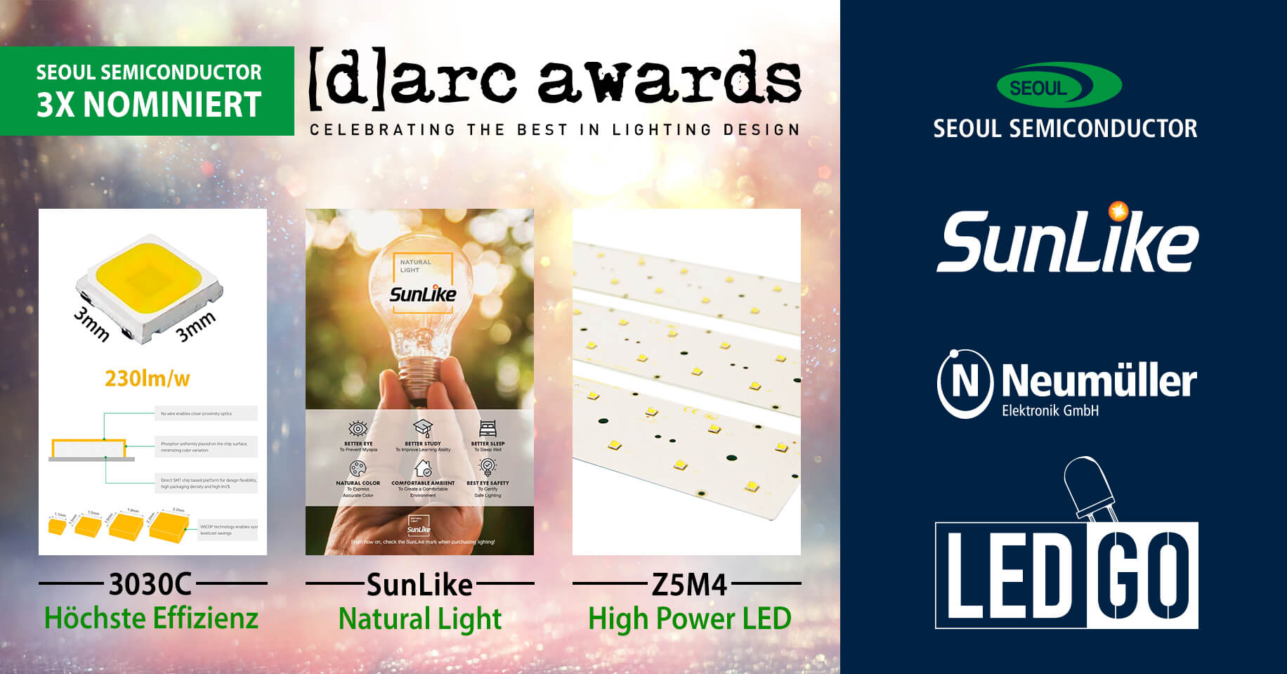 3 Produkte von Seoul Semiconductor wurden für den darc Awards nominiert