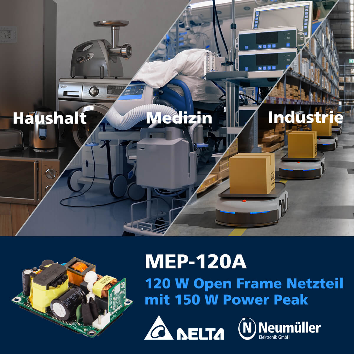 
MEP-120A - 120 W Open Frame Netzteil mit 150 W Power Peak
