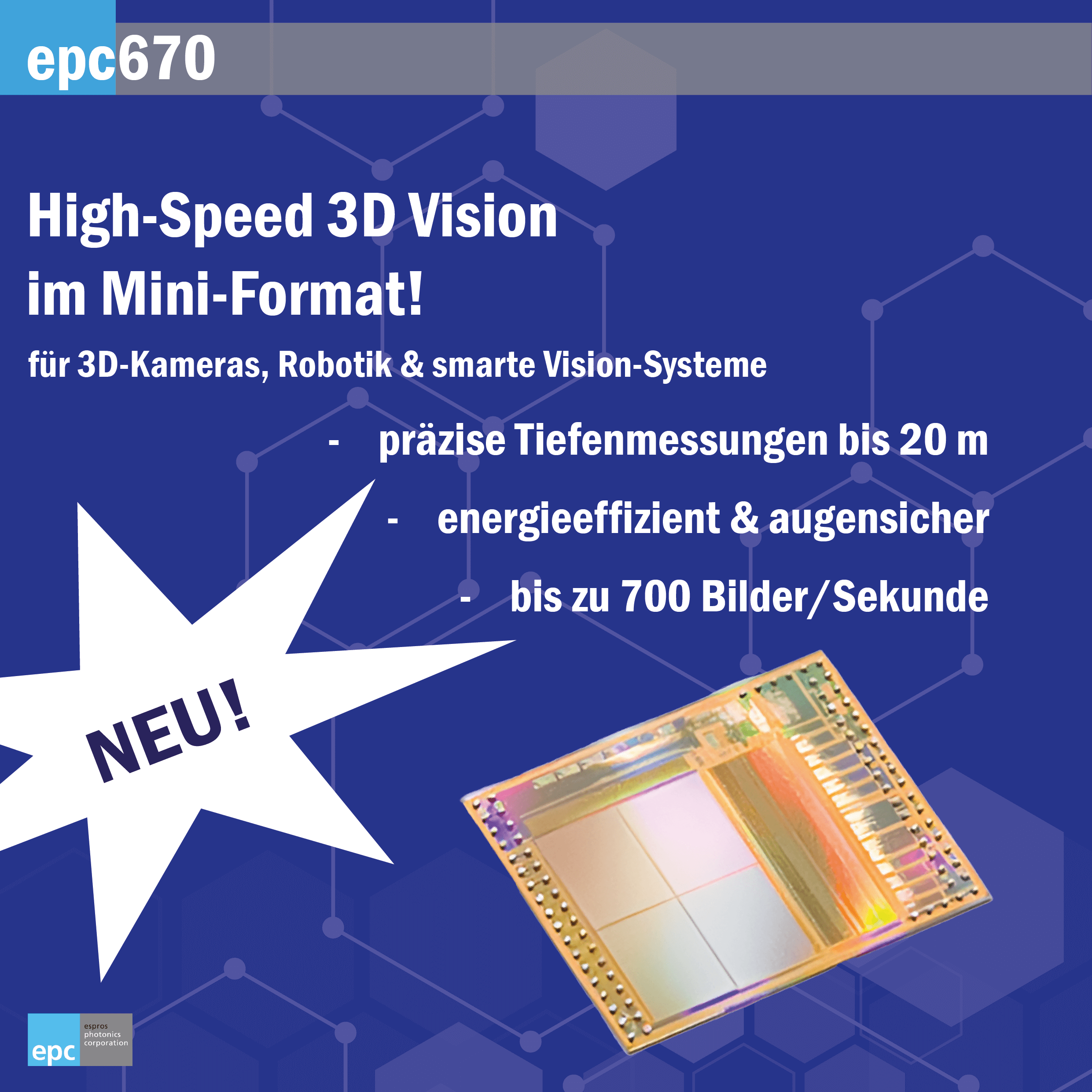 EPC670 - Time-of-Flight Chip für hochauflösendes, Reichweiten starkes 3D-Sensing