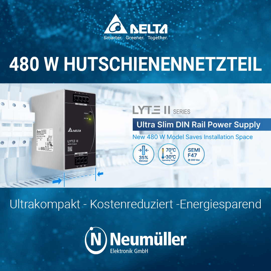480W family addition to the ultra-compact DIN rail power supply series: LYTE II